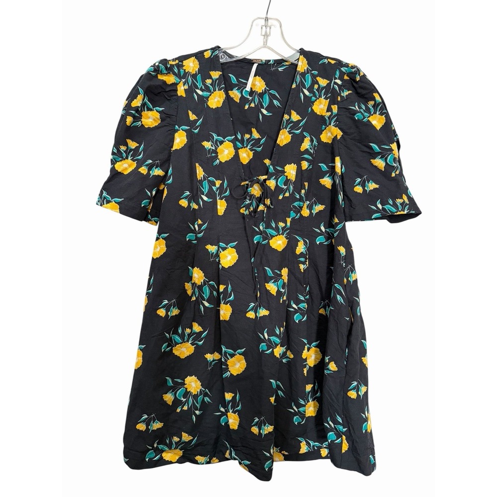 Free People Small Lemon Citrus Market Mini Dress Boho Cotton Blend B17